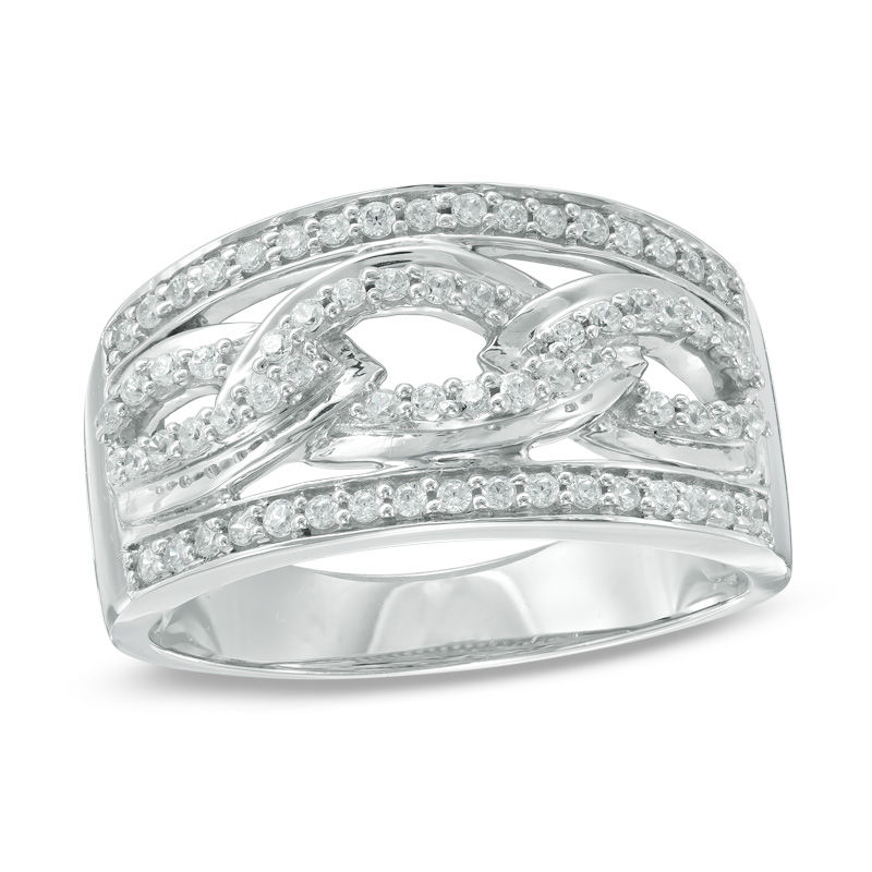 Main Image 1 of 1/3 CT. T.W. Diamond Interlocking Band in Sterling Silver