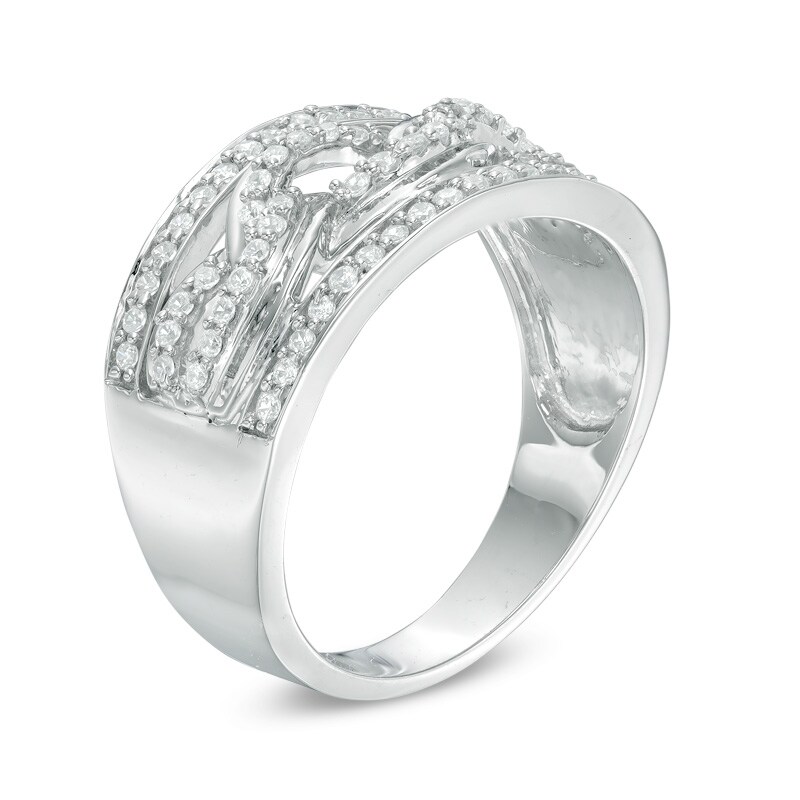 Main Image 2 of 1/3 CT. T.W. Diamond Interlocking Band in Sterling Silver