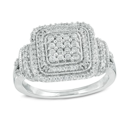 1/2 CT. T.W. Diamond Square Composite Frame Ring in Sterling Silver