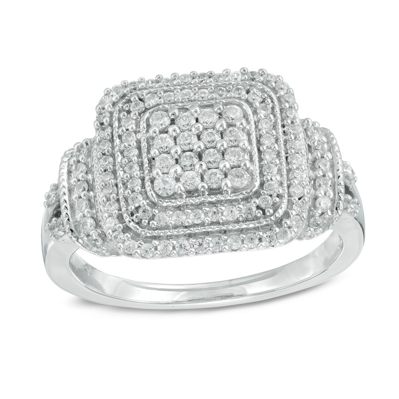 Main Image 1 of 1/2 CT. T.W. Diamond Square Composite Frame Ring in Sterling Silver