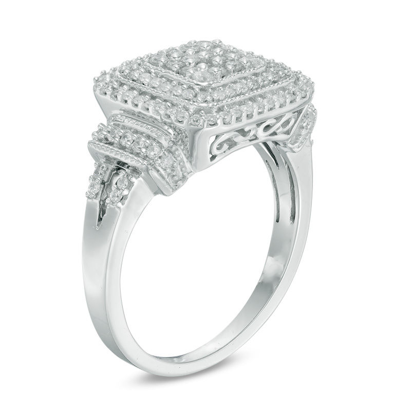 Main Image 2 of 1/2 CT. T.W. Diamond Square Composite Frame Ring in Sterling Silver