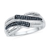 Thumbnail Image 0 of 1/4 CT. T.W. Enhanced Black and White Diamond Bypass Multi-Row Split Shank Ring in Sterling Silver