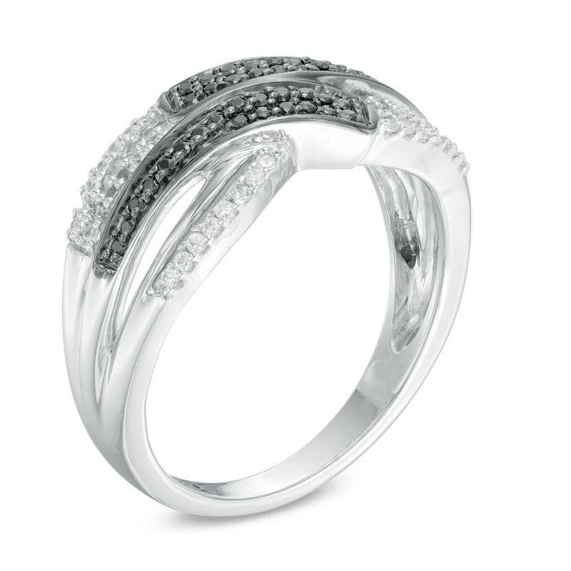 Main Image 2 of 1/4 CT. T.W. Enhanced Black and White Diamond Bypass Multi-Row Split Shank Ring in Sterling Silver