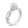 Thumbnail Image 1 of 5.5mm Lab-Created White Sapphire and 1/10 CT. T.W. Diamond Swirl Frame Bridal Set in Sterling Silver