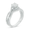 Thumbnail Image 2 of 5.5mm Lab-Created White Sapphire and 1/10 CT. T.W. Diamond Swirl Frame Bridal Set in Sterling Silver