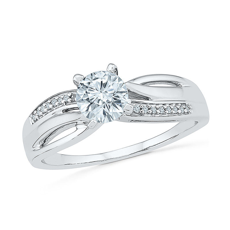 6.0mm Lab-Created White Sapphire and 1/10 CT. T.W. Diamond Slant