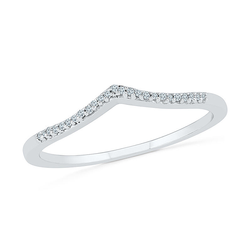 Main Image 3 of 6.0mm Lab-Created White Sapphire and 1/10 CT. T.W. Diamond Slant Bridal Set in Sterling Silver