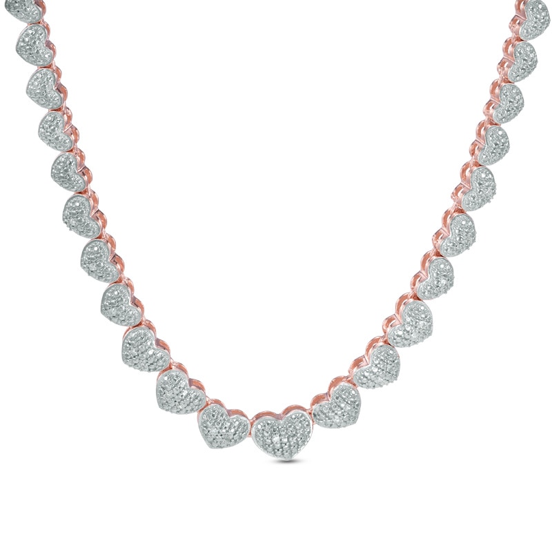 Main Image 1 of 1/10 CT. T.W. Diamond Heart Necklace in Sterling Silver and 18K Rose Gold Plate - 16"