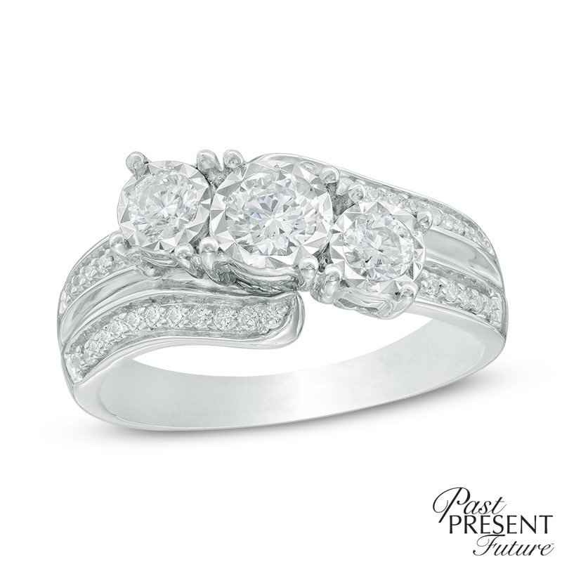 3/4 CT. T.W. Diamond Past Present Future® Bypass Engagement Ring in 10K White Gold