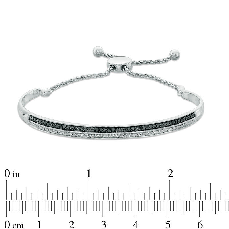 Main Image 2 of 1/10 CT. T.W. Enhanced Black and White Diamond Bar Bolo Bracelet in Sterling Silver - 9.5"