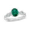 Thumbnail Image 1 of Oval Lab-Created Emerald and White Sapphire Twist Ring in Sterling Silver