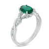 Thumbnail Image 2 of Oval Lab-Created Emerald and White Sapphire Twist Ring in Sterling Silver