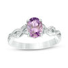 Thumbnail Image 0 of Oval Amethyst and Lab-Created White Sapphire Twist Ring in Sterling Silver