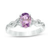 Thumbnail Image 1 of Oval Amethyst and Lab-Created White Sapphire Twist Ring in Sterling Silver