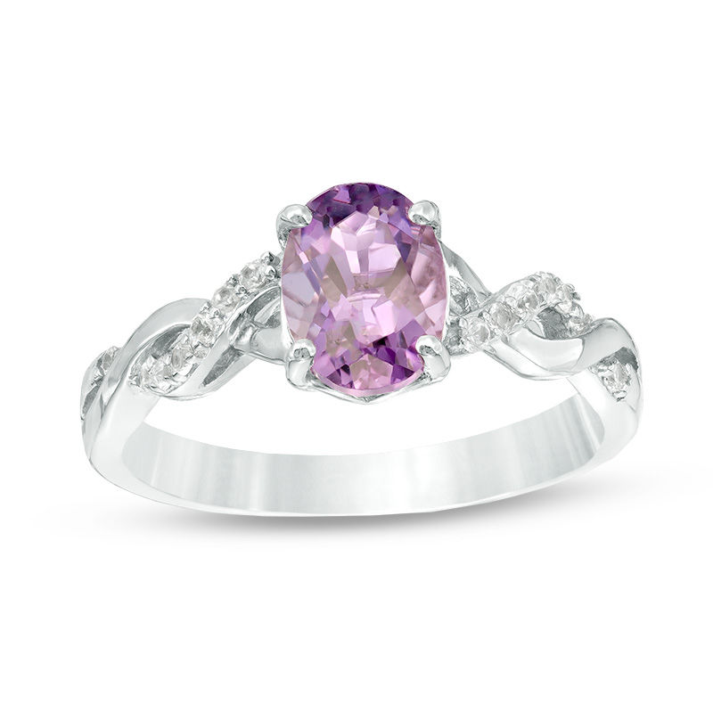 Oval Amethyst and Lab-Created White Sapphire Twist Ring in Sterling Silver