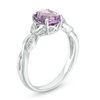 Thumbnail Image 1 of Oval Amethyst and Lab-Created White Sapphire Twist Ring in Sterling Silver