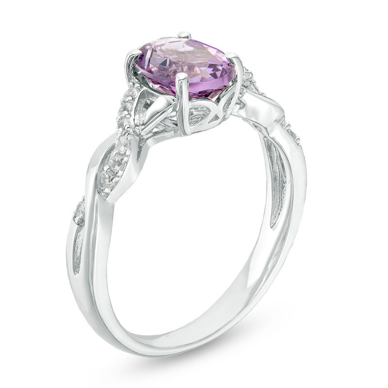 Oval Amethyst and Lab-Created White Sapphire Twist Ring in Sterling Silver