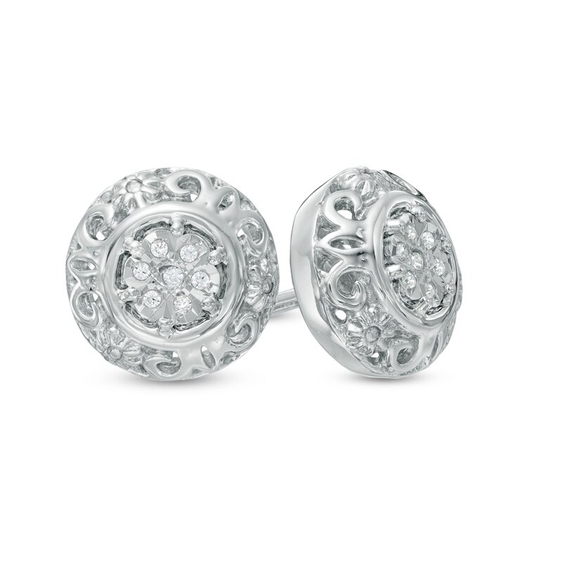 Main Image 1 of Diamond Accent Scroll Stud Earrings in Sterling Silver