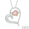 Thumbnail Image 0 of 1/10 CT. T.W. Tilted Heart in Heart Pendant in Sterling Silver and 10K Rose Gold