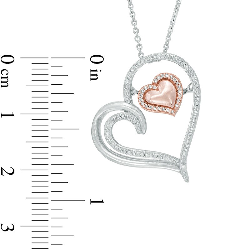 1/10 CT. T.W. Tilted Heart in Heart Pendant in Sterling Silver and 10K Rose Gold