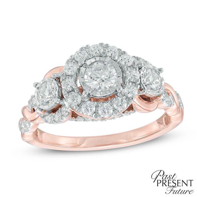 1 CT. T.W. Diamond Frame Past Present Future® Engagement Ring in 14K Rose Gold