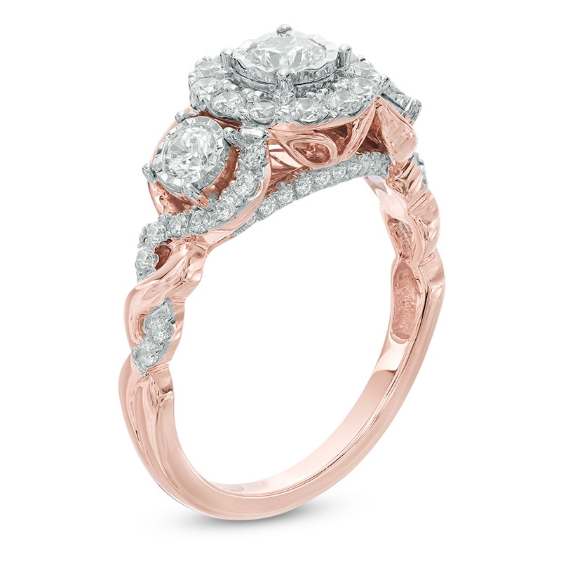 1 CT. T.W. Diamond Frame Past Present Future® Engagement Ring in 14K Rose Gold