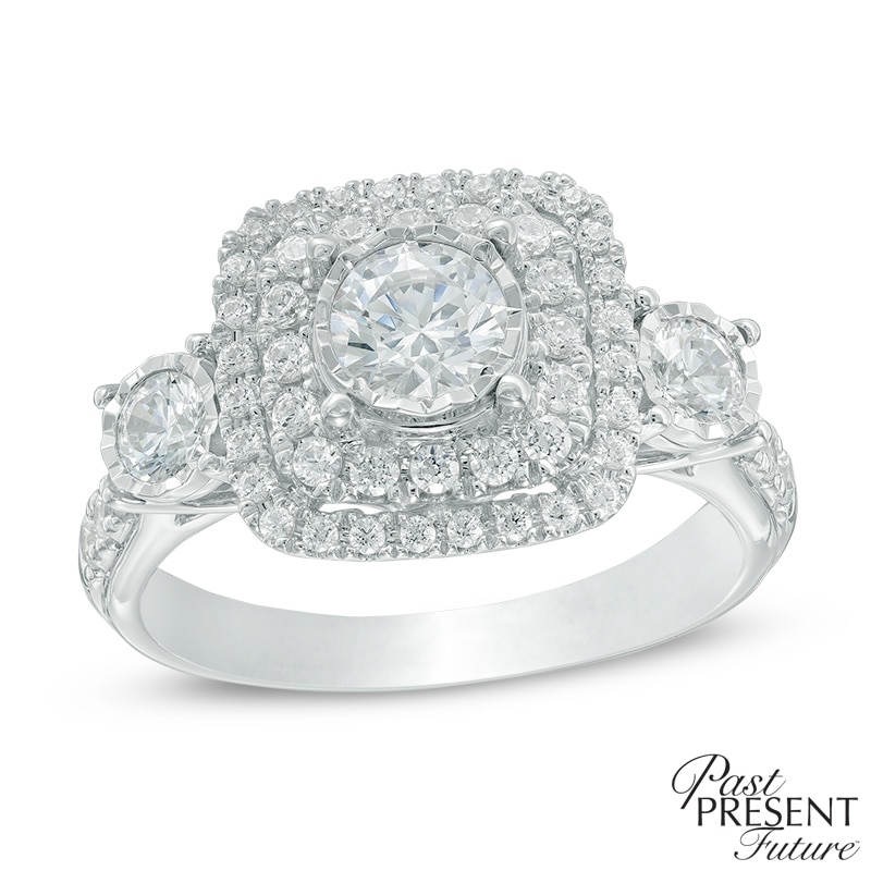 1-1/4 CT. T.W. Diamond Layered Square Frame Past Present Future® Ring in 14K White Gold