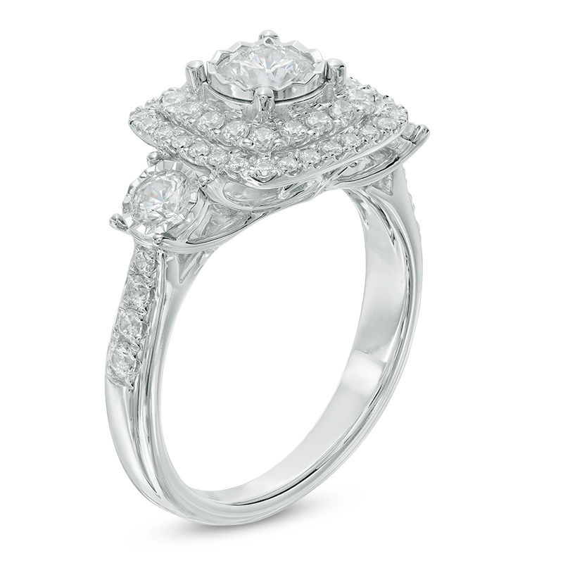 Main Image 2 of 1-1/4 CT. T.W. Diamond Layered Square Frame Past Present Future® Ring in 14K White Gold