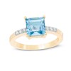 Thumbnail Image 1 of 7.0mm Princess-Cut Blue Topaz and 1/10 CT. T.W. Diamond Ring in 14K Gold