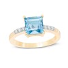 Thumbnail Image 0 of 7.0mm Princess-Cut Blue Topaz and 1/10 CT. T.W. Diamond Ring in 14K Gold