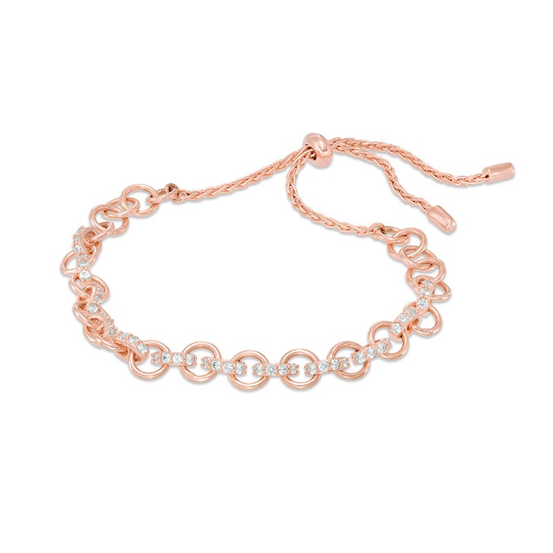 Lab-Created White Sapphire Link Bolo Bracelet in Sterling Silver with 18K Rose Gold Plate - 9.0"