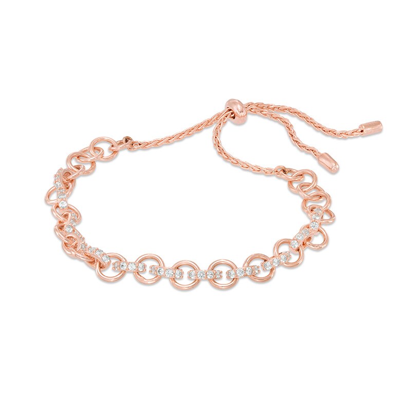 Main Image 1 of Lab-Created White Sapphire Link Bolo Bracelet in Sterling Silver with 18K Rose Gold Plate - 9.0"