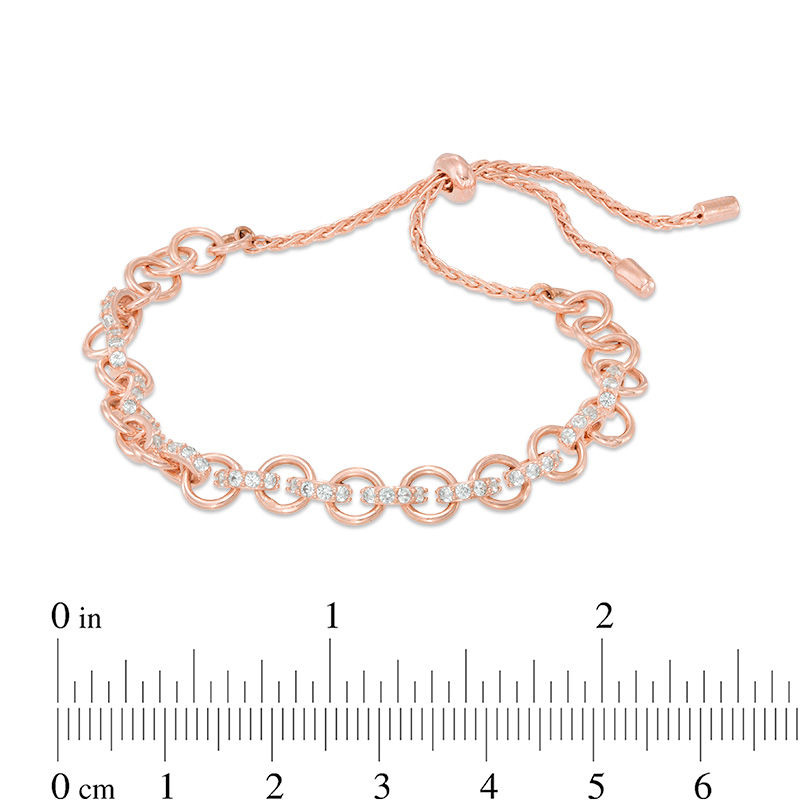 Lab-Created White Sapphire Link Bolo Bracelet in Sterling Silver with 18K Rose Gold Plate - 9.0"