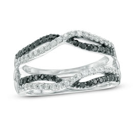 1/2 CT. T.W. Enhanced Black and White Diamond Crossover Solitaire Enhancer in 10K White Gold