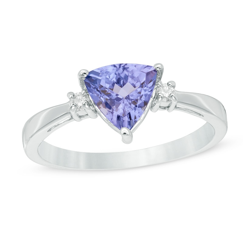 Main Image 1 of 7.0mm Trillion-Cut Tanzanite and Diamond Accent Ring in 14K White Gold