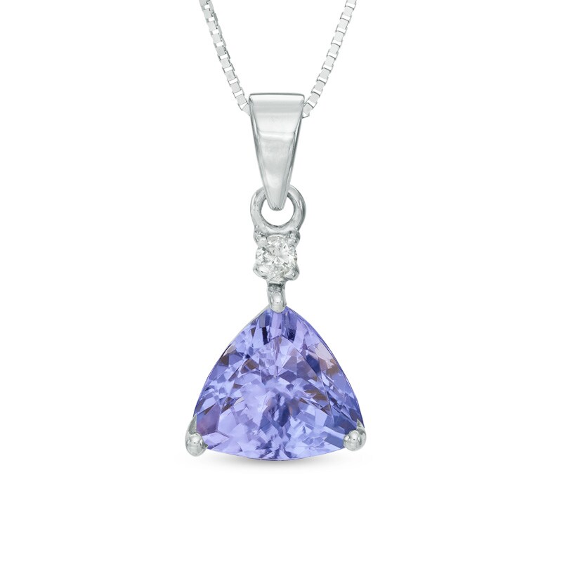 Main Image 1 of 7.0mm Trillion-Cut Tanzanite and Diamond Accent Pendant in 14K White Gold