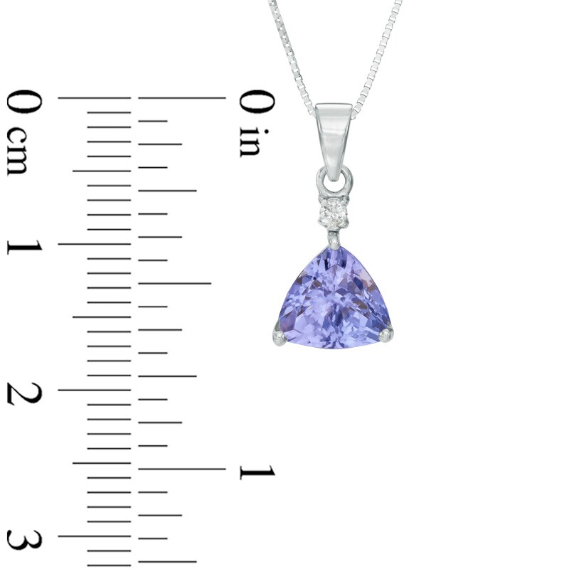 Main Image 2 of 7.0mm Trillion-Cut Tanzanite and Diamond Accent Pendant in 14K White Gold