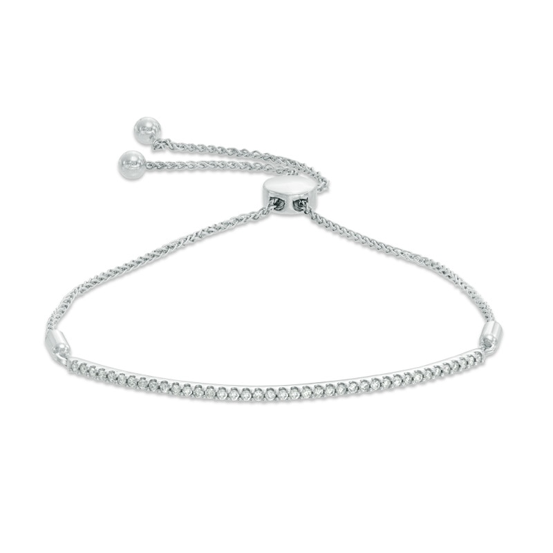 Main Image 1 of 1/4 CT. T.W. Diamond Bar Bolo Bracelet in 10K White Gold - 8.0"