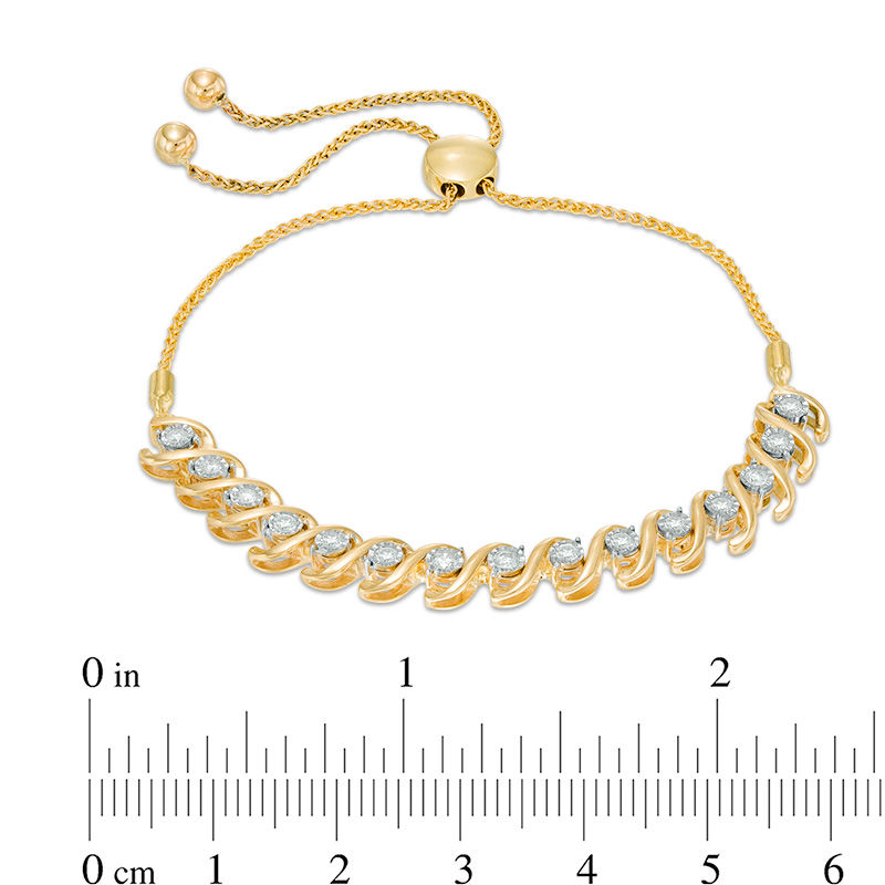 Main Image 2 of 1/2 CT. T.W. Diamond "S" Bar Bolo Bracelet in 10K Gold - 9.5"