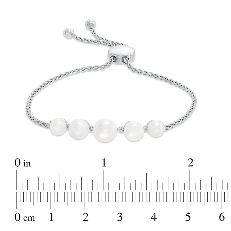 Main Image 2 of 5.0-7.0mm Freshwater Cultured Pearl Five Stone Bolo Bracelet in Sterling Silver-9.0"