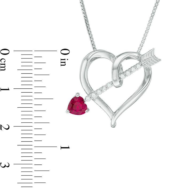 Main Image 2 of 5.0mm Lab-Created Ruby and White Topaz Heart with Arrow Pendant in Sterling Silver