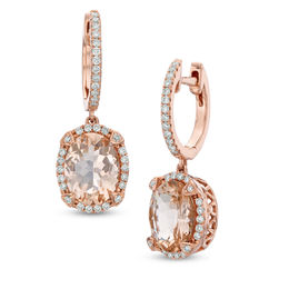 EFFY™ Collection Oval Morganite and 1/3 CT. T.W. Diamond Drop Earrings in 14K Rose Gold