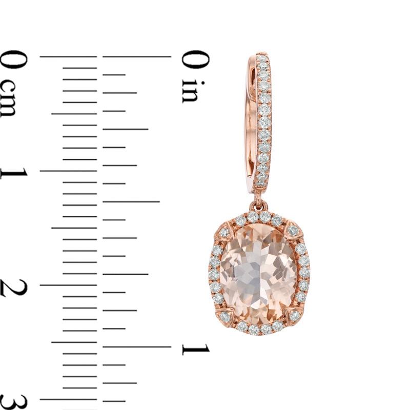 Main Image 2 of EFFY™ Collection Oval Morganite and 1/3 CT. T.W. Diamond Drop Earrings in 14K Rose Gold