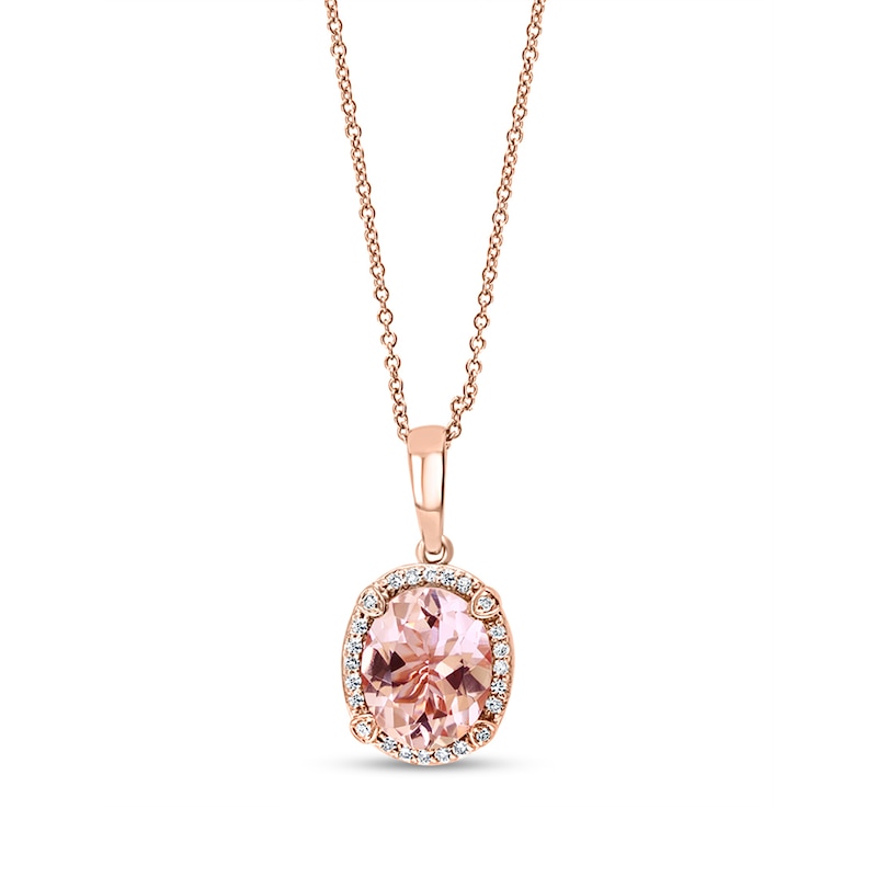 EFFY™ Collection Oval Morganite and 1/10 CT. T.W. Diamond Pendant in ...