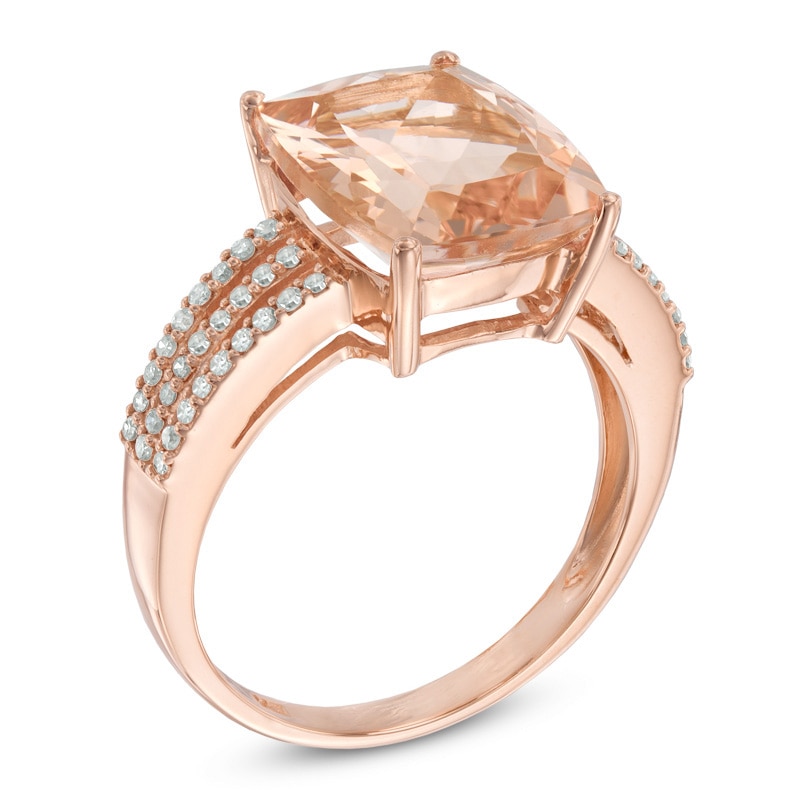 Main Image 2 of EFFY™ Collection Cushion-Cut Morganite and 1/4 CT. T.W. Diamond Ring in 14K Rose Gold