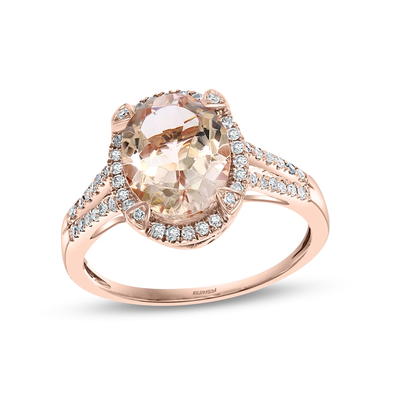EFFY™ Collection Oval Morganite and 1/4 CT. T.W. Diamond Ring in 14K Rose Gold