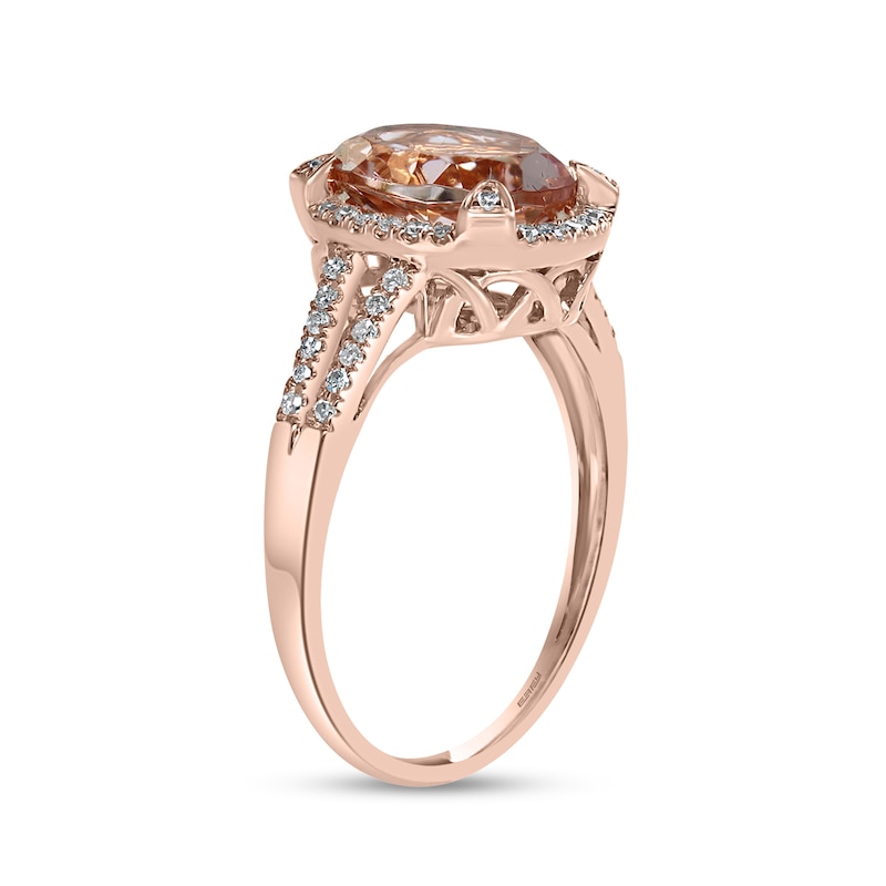 Main Image 2 of EFFY™ Collection Oval Morganite and 1/4 CT. T.W. Diamond Ring in 14K Rose Gold
