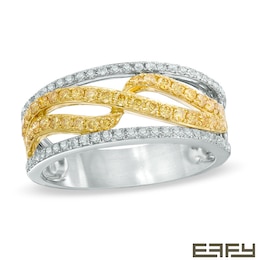 EFFY™ Collection 1/2 CT. T.W. Yellow and White Diamond Edge Band in 14K White Gold