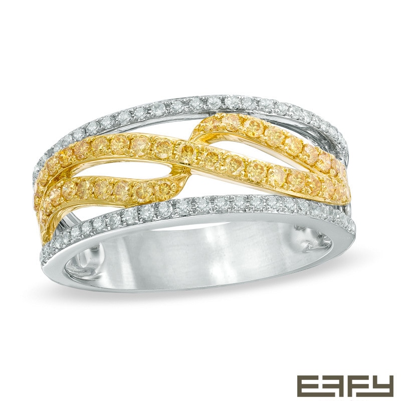 Main Image 1 of EFFY™ Collection 1/2 CT. T.W. Yellow and White Diamond Edge Band in 14K White Gold