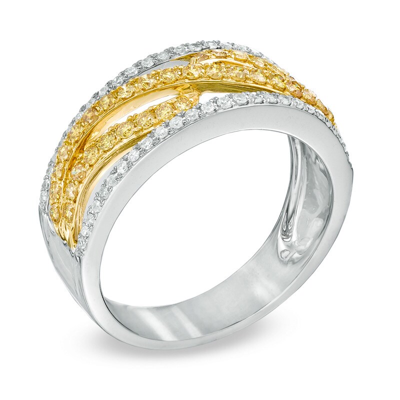 Main Image 2 of EFFY™ Collection 1/2 CT. T.W. Yellow and White Diamond Edge Band in 14K White Gold